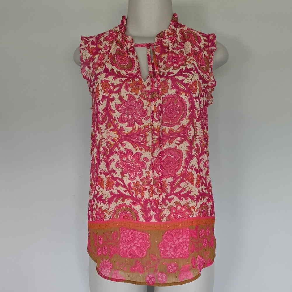 Joie fuschia/rust metallic sleeveless blouse-S